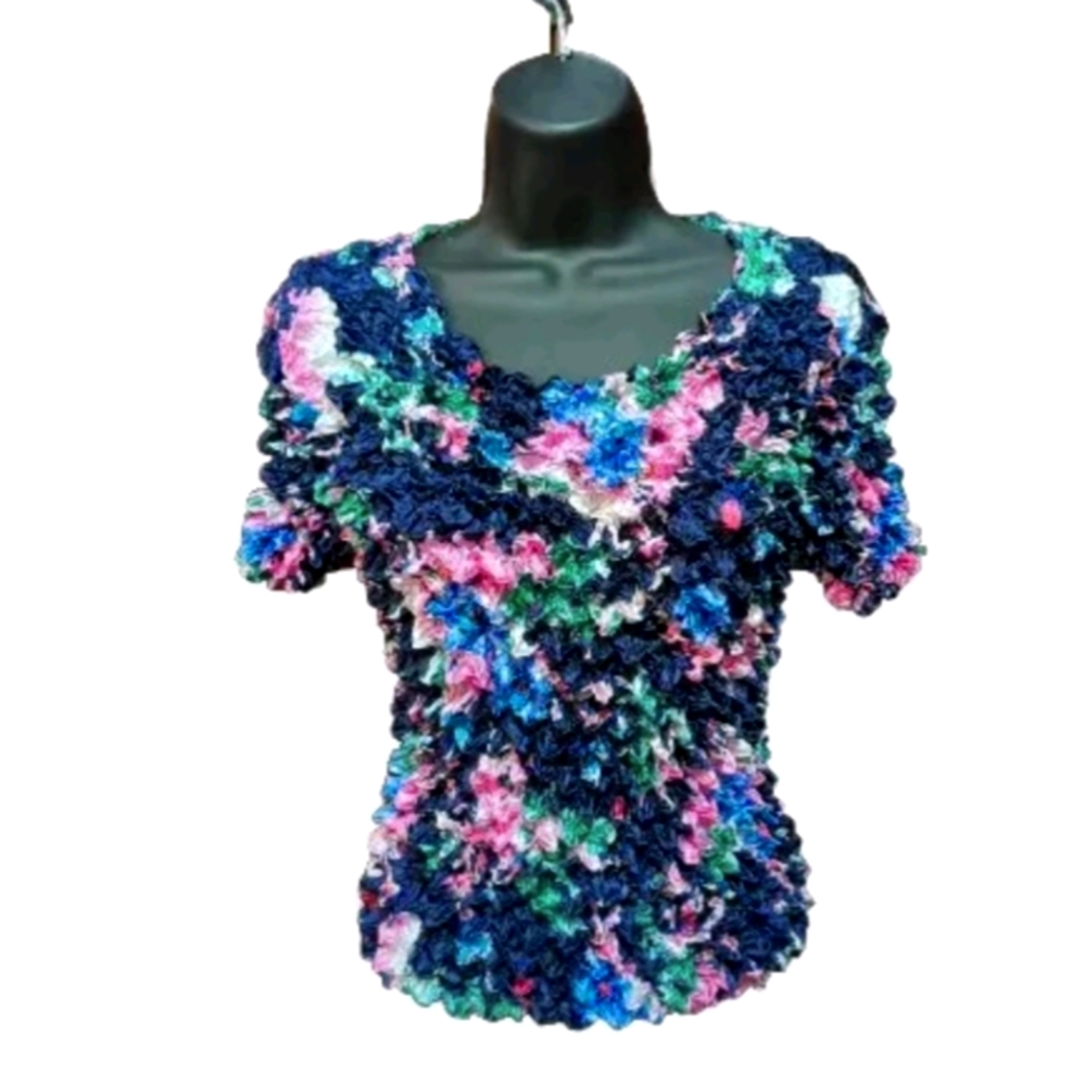 Crinkle Popcorn Shirt by FC Woman's One Size Fits Most Fashion Blouse Shirt MC